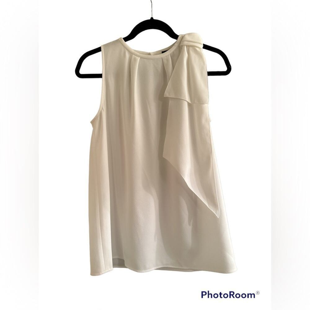 PAULE KA Women’s Paris Cascade Sleeveless Statement Bow Blouse Size 10 12 White